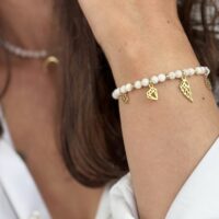 KiANU Bransoletka z kamieni naturalnych - kamień księżycowy, skrzydło koniczynka księżyc kwiatek i diament 20401_03